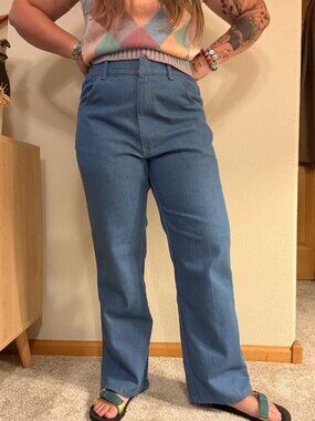 Vintage 70s Wrangler Light Wash High Rise Jeans 34 Petite